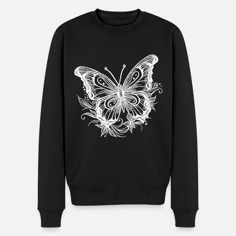 Style Tatouage de fleur Papillon - Pull Premium bio Homme - noir