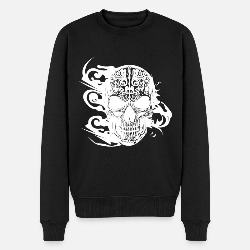 Burning grinning tattoo skull - Men's Premium Organic Jumper - black