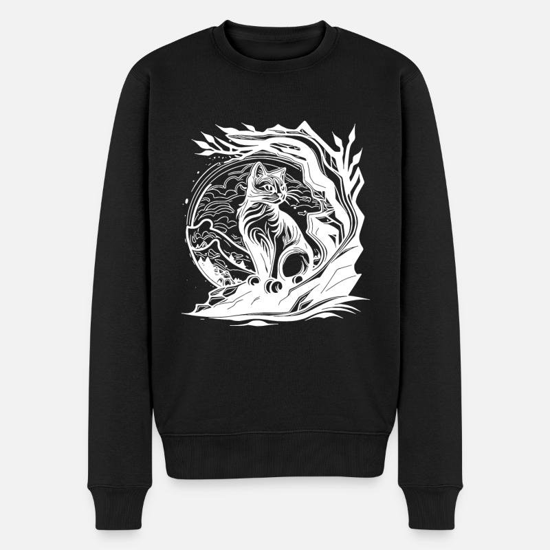 Joli petit chat de la nature dans le style de tatouage - Pull Premium bio Homme - noir