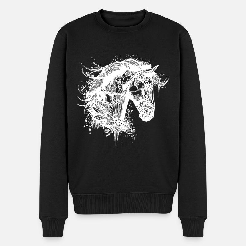Eleganter Hengst mit Mähne in Blumen Tattoo - Männer Premium Bio Pullover - Schwarz
