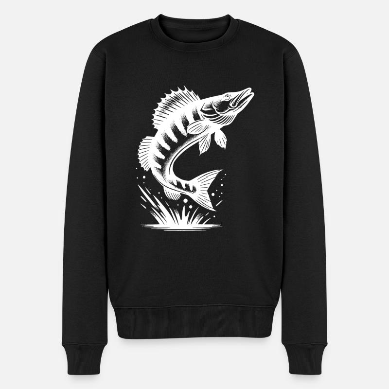 Großer springender Zander Fisch - Männer Premium Bio Pullover - Schwarz