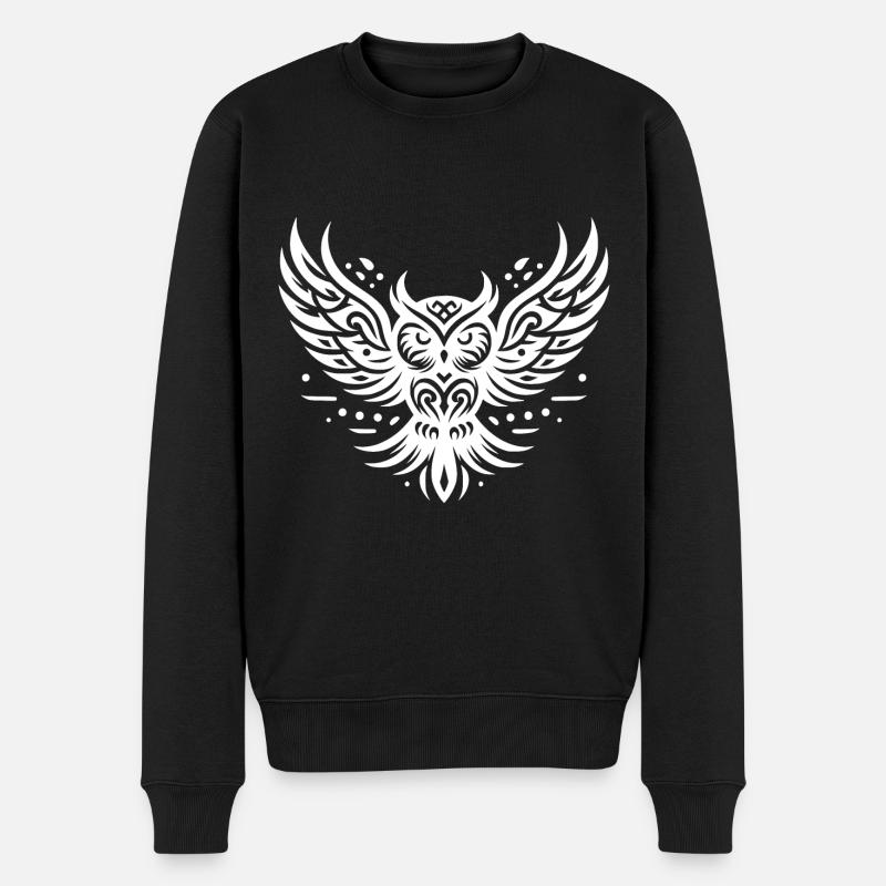 Fliegende Eule im Tattoo Style - Männer Premium Bio Pullover - Schwarz