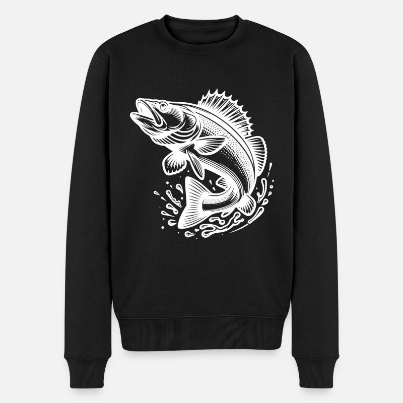 Large Jumping Zander Fish - Men's Premium Organic Jumper - black