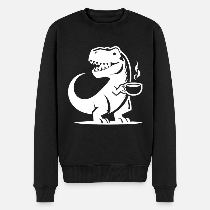 Koffein Dinosaurier T-Rex mit Kaffeetasse - Männer Premium Bio Pullover - Schwarz