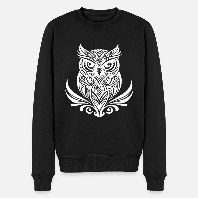 Schlaue Eule im Tattoo Tinte Style - Männer Premium Bio Pullover - Schwarz