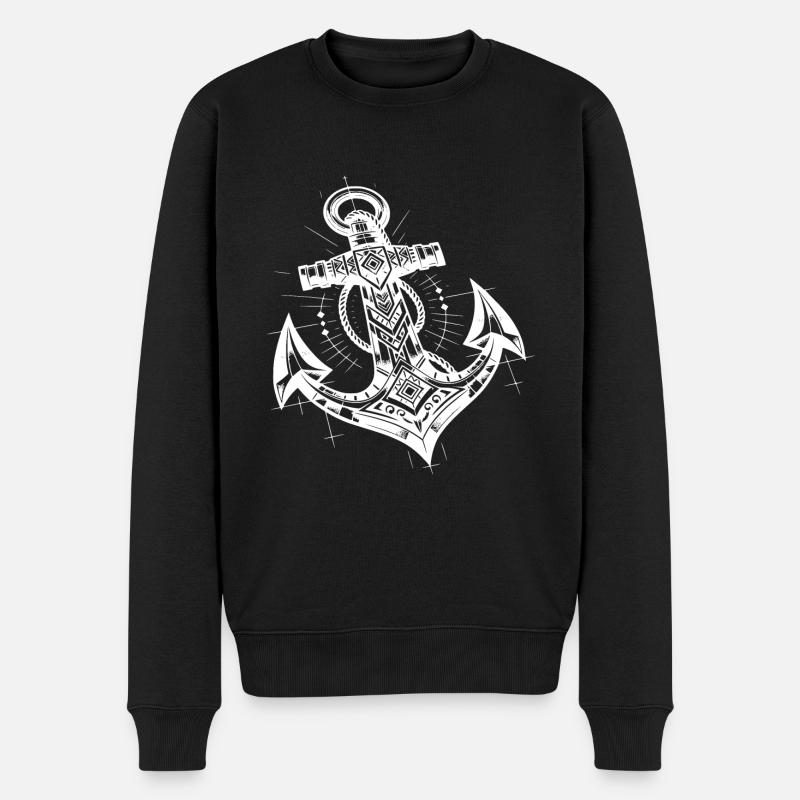Kunstvoller Anker im eleganten Tattoo Style - Männer Premium Bio Pullover - Schwarz