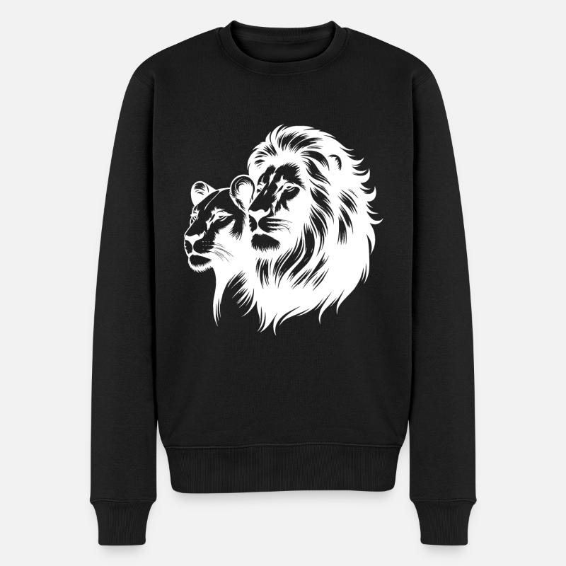 Stolzer Löwen mit Löwin Tattoo Style Porträt - Männer Premium Bio Pullover - Schwarz