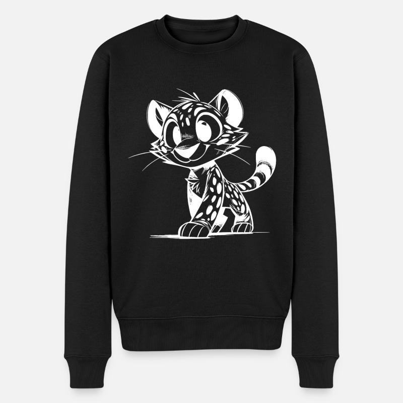 Petit léopard avec des taches et de grands yeux - Pull Premium bio Homme - noir