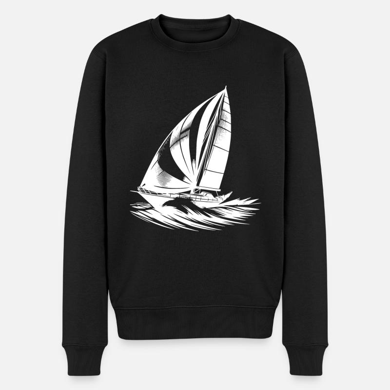 Elegantes Segelboot pflügt sich durch die Welle - Männer Premium Bio Pullover - Schwarz
