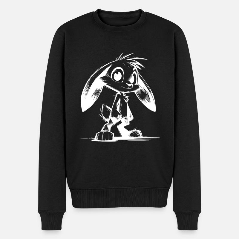 Lapin mignon avec de grands yeux et de longues oreilles - Pull Premium bio Homme - noir
