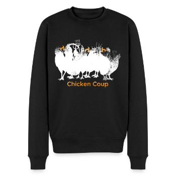 Chicken Coup - Weiße Hühner auf Schwarz - Männer Premium Bio Pullover - Schwarz - Vorne - Nico (187cm)