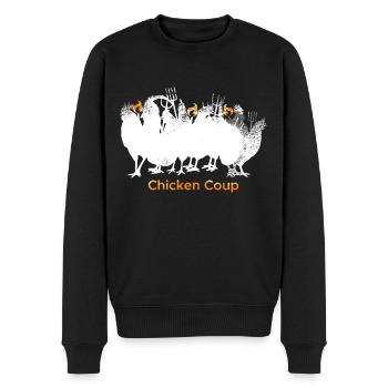 Chicken Coup - Weiße Hühner auf Grau - Männer Premium Bio Pullover - Schwarz - Vorne - Nico (187cm)