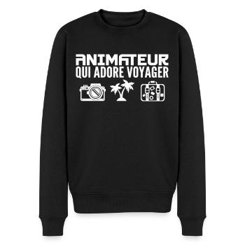 Reisende und Entertainer: Leidenschaft und Entdeckung - Männer Premium Bio Pullover - Schwarz - Vorne - Nico (187cm)
