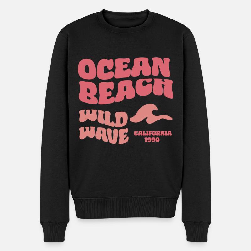 Ocean Beach - Retro Schrift Strand Welle Meer - Männer Premium Bio Pullover - Schwarz