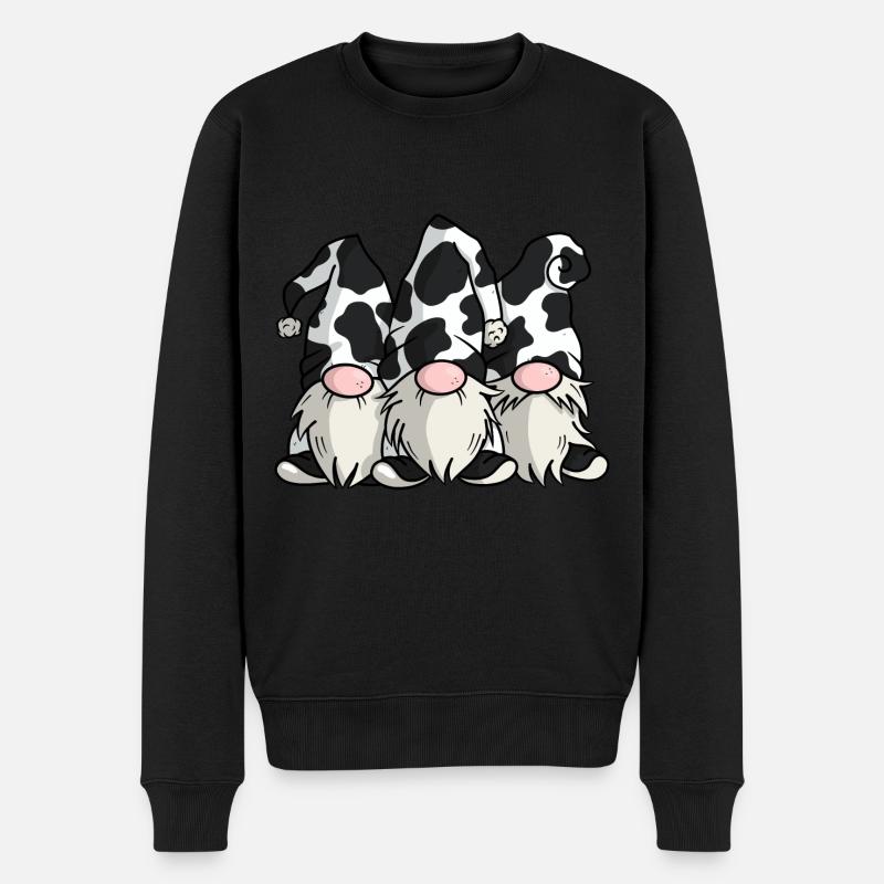 Niedliche Kuh Print Gnome - Männer Premium Bio Pullover - Schwarz