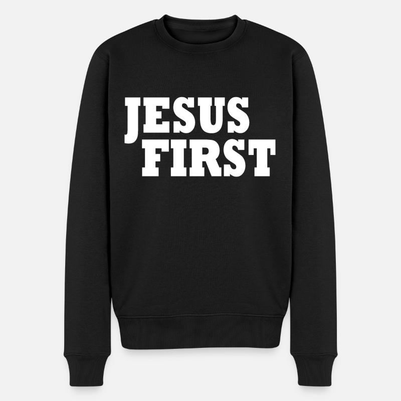 Jesus first - Männer Premium Bio Pullover - Schwarz