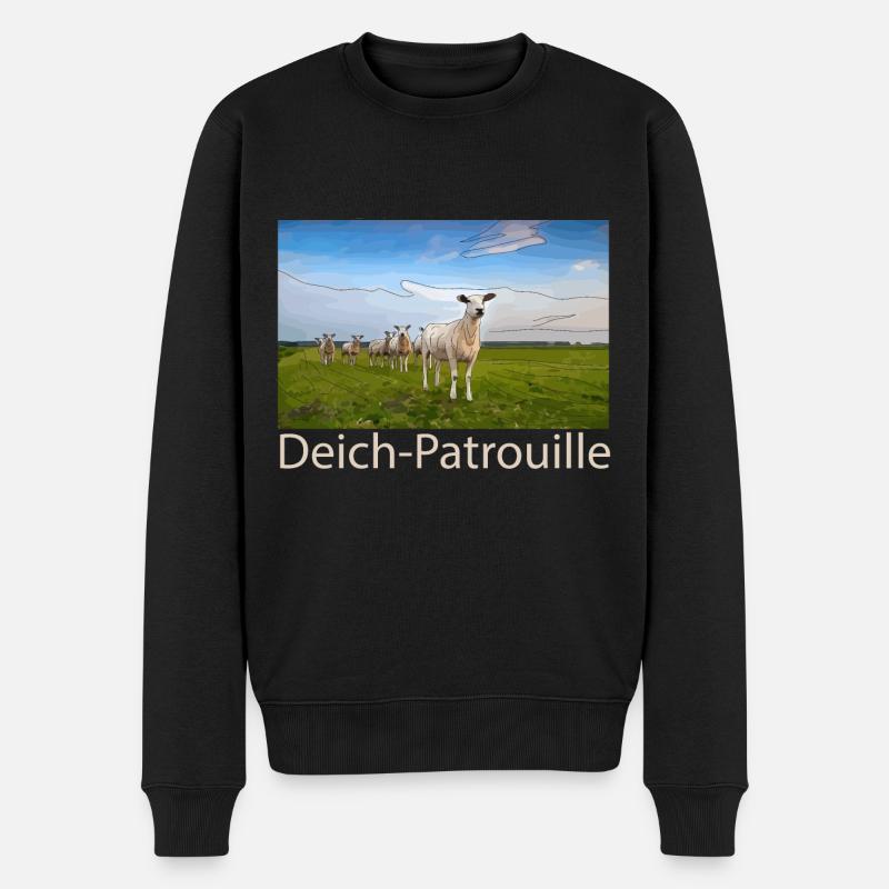 Deich Patrouille - Schafe auf dem Deich - Männer Premium Bio Pullover - Schwarz