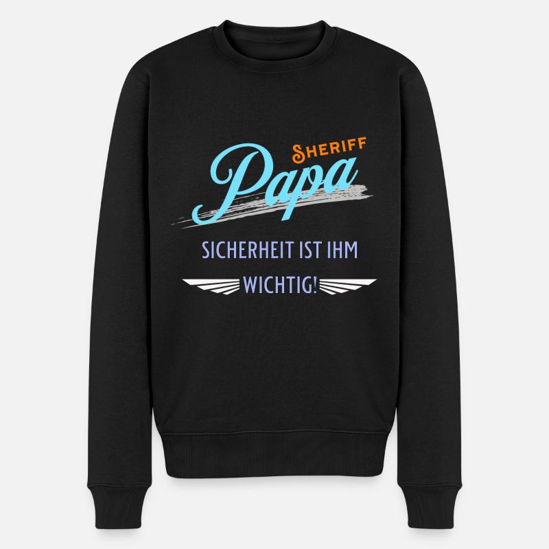 Papa Sheriff Vater Ehemann Papi - Männer Premium Bio Pullover - Schwarz