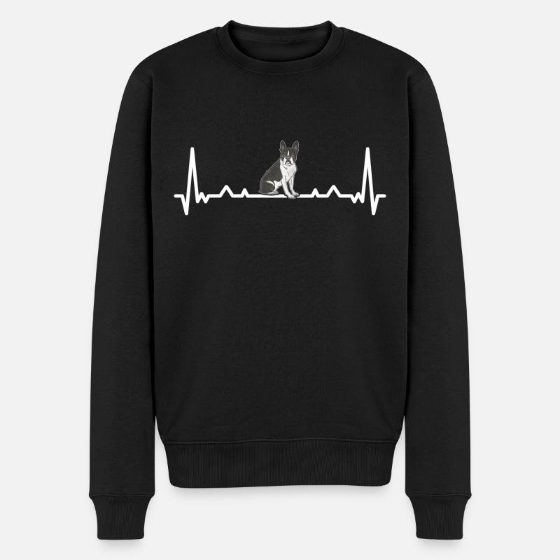 Heartbeat Boston Terrier - Männer Premium Bio Pullover - Schwarz