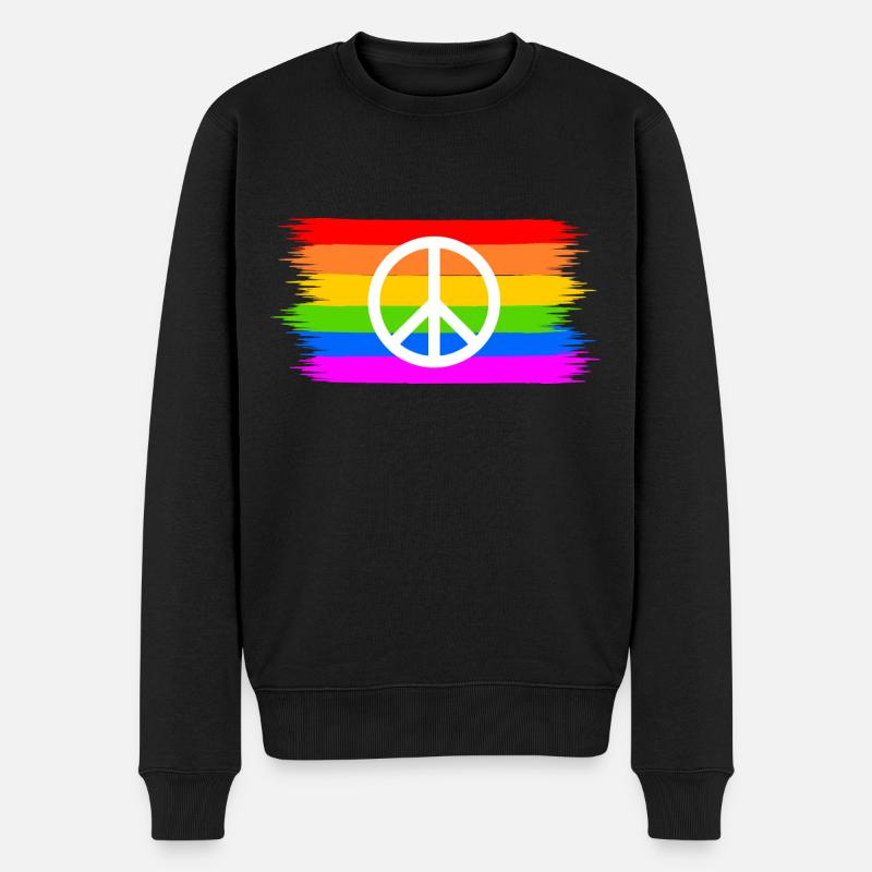 Peacezeichen auf LGBT Regenbogenfahne - Männer Premium Bio Pullover - Schwarz