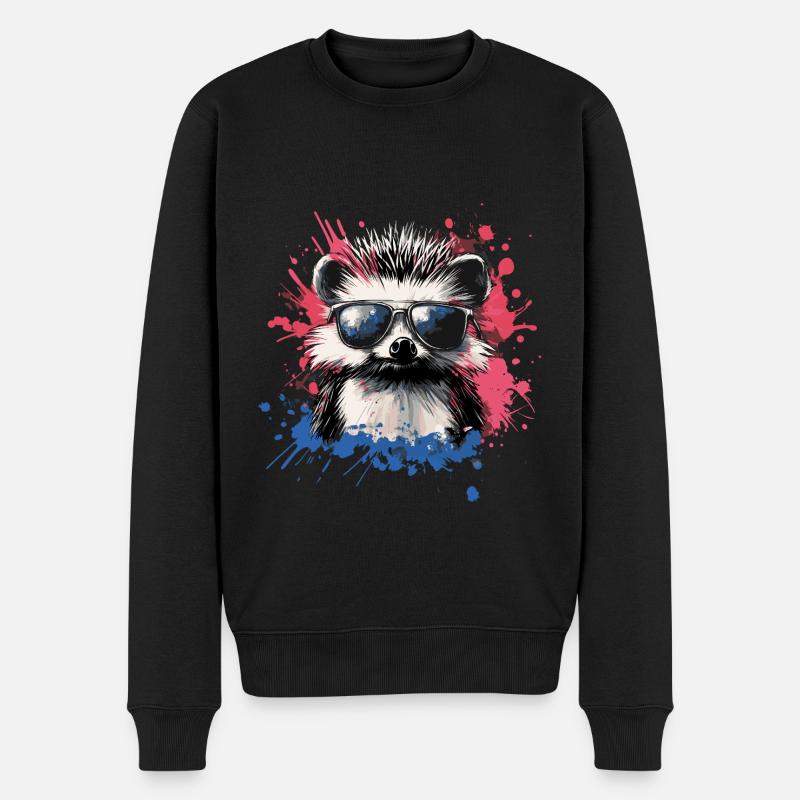 Lustiger Igel mit Sonnenbrille - Männer Premium Bio Pullover - Schwarz