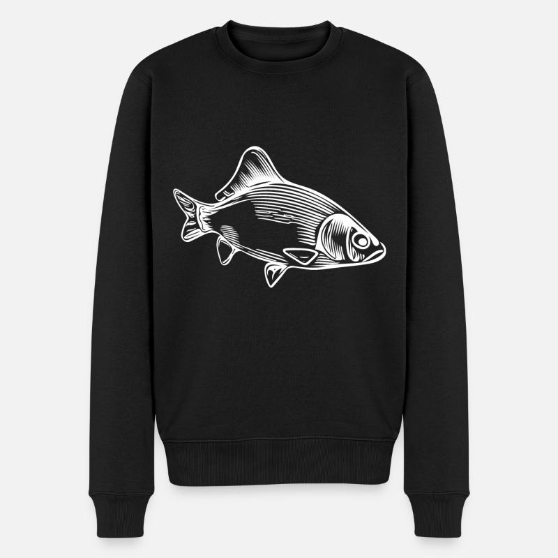 Vintage Karpfen - grimmiger Karpfenfisch - Männer Premium Bio Pullover - Schwarz