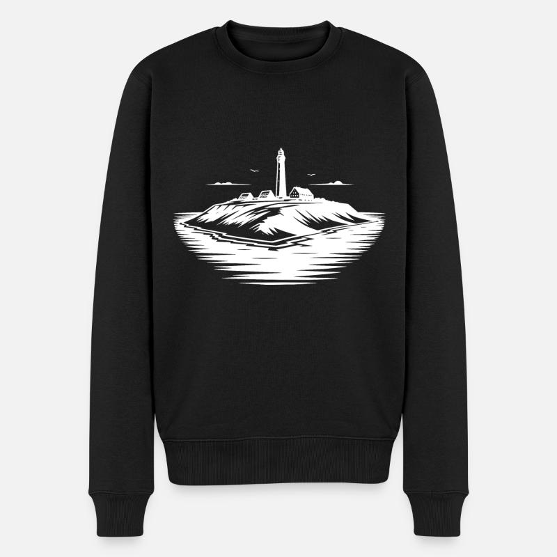 Insel mit Leuchtturm an der Küste - Männer Premium Bio Pullover - Schwarz