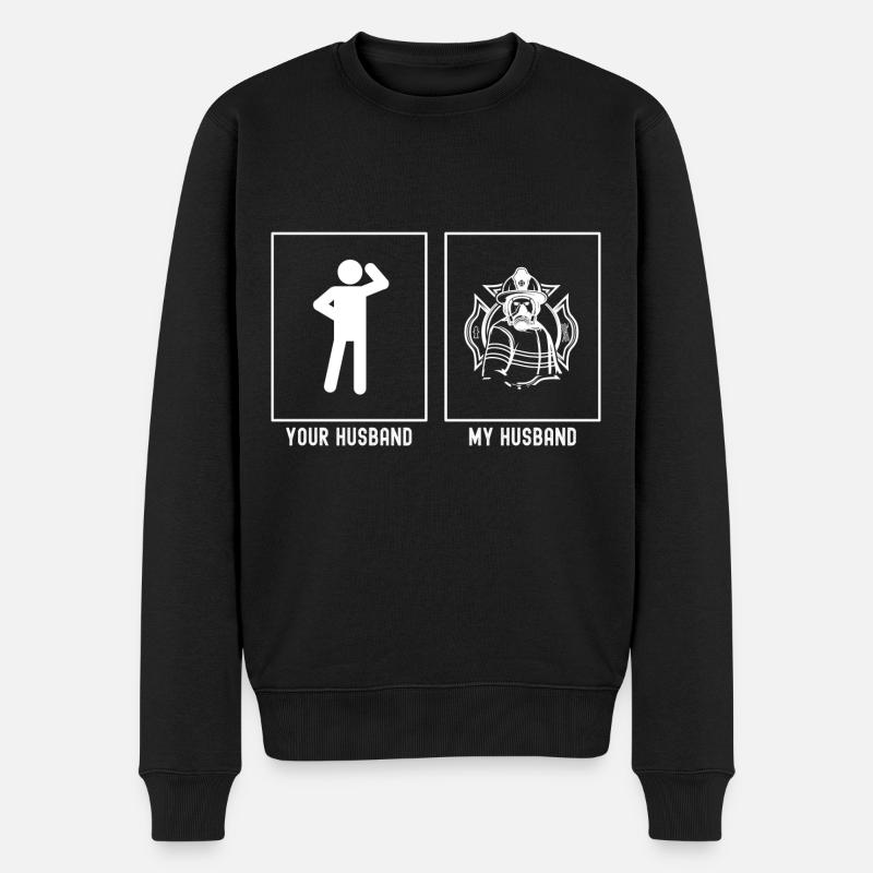 Son mari - Mon mari - Logo des pompiers - Pull Premium bio Homme - noir