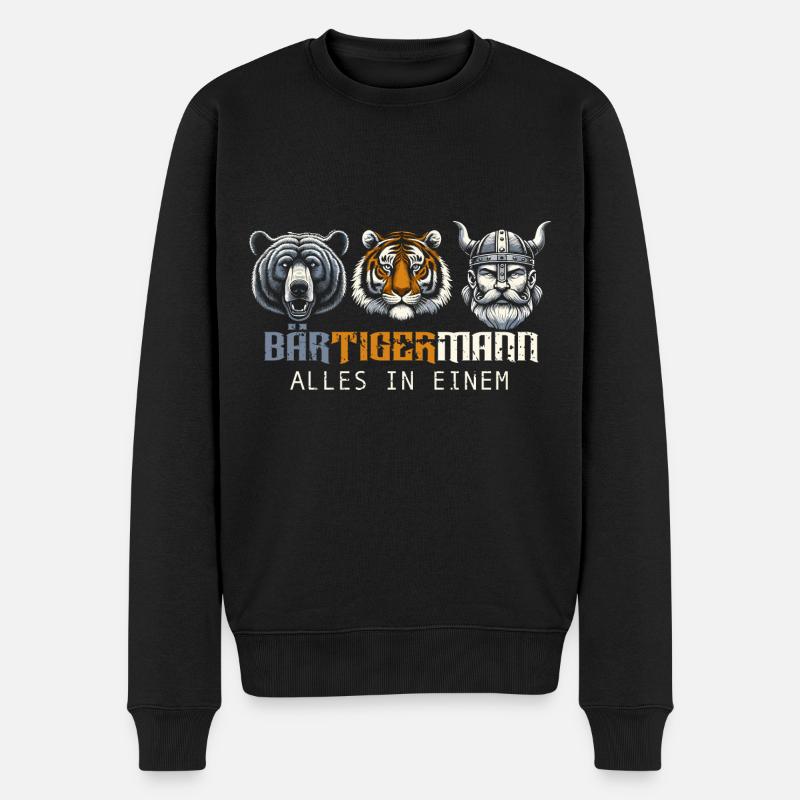 Bärtigermann Bär Tiger Mann Geschenk Bart - Männer Premium Bio Pullover - Schwarz