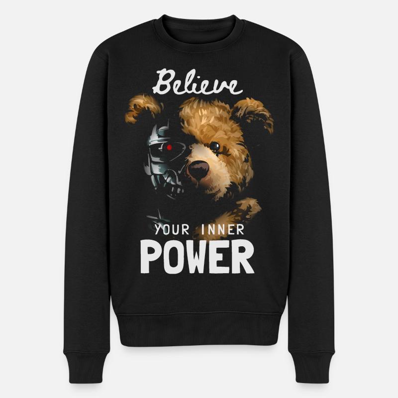 Bär mit Roboter Gesicht Innere Kraft - Männer Premium Bio Pullover - Schwarz