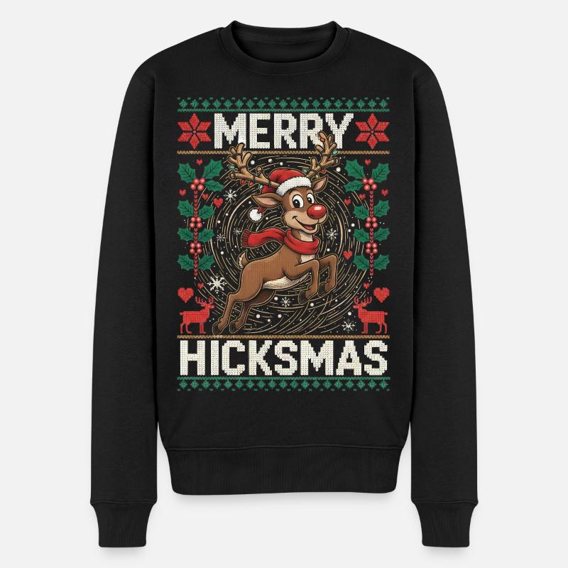 Weihnachten Rentier Illustration - Rote Nase, Elch - Männer Premium Bio Pullover - Schwarz