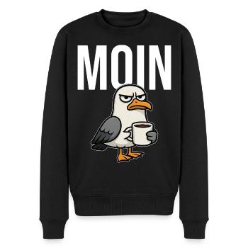 MOIN – Grummeliges Möwe mit Kaffee | Morgenmuffel - Männer Premium Bio Pullover - Schwarz - Vorne - Nico (187cm)