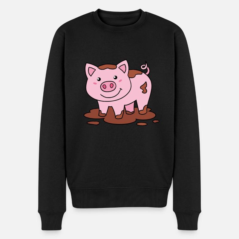 Ferkel - Kleines Schweinchen - Schwein im Matsch - Männer Premium Bio Pullover - Schwarz