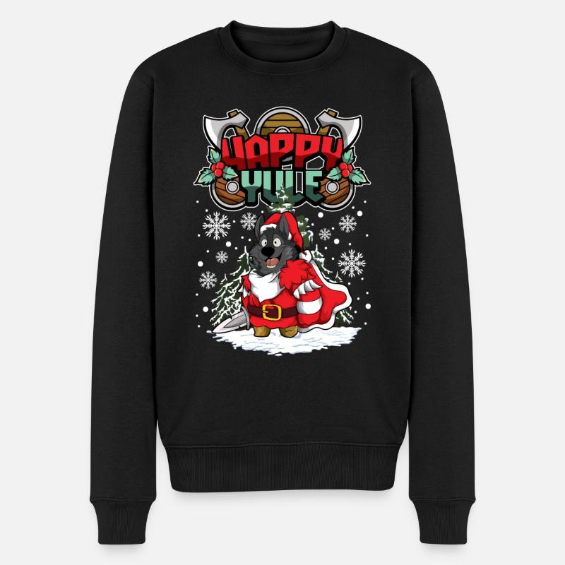 Happy Yule Viking Christmas Wolf - Männer Premium Bio Pullover - Schwarz