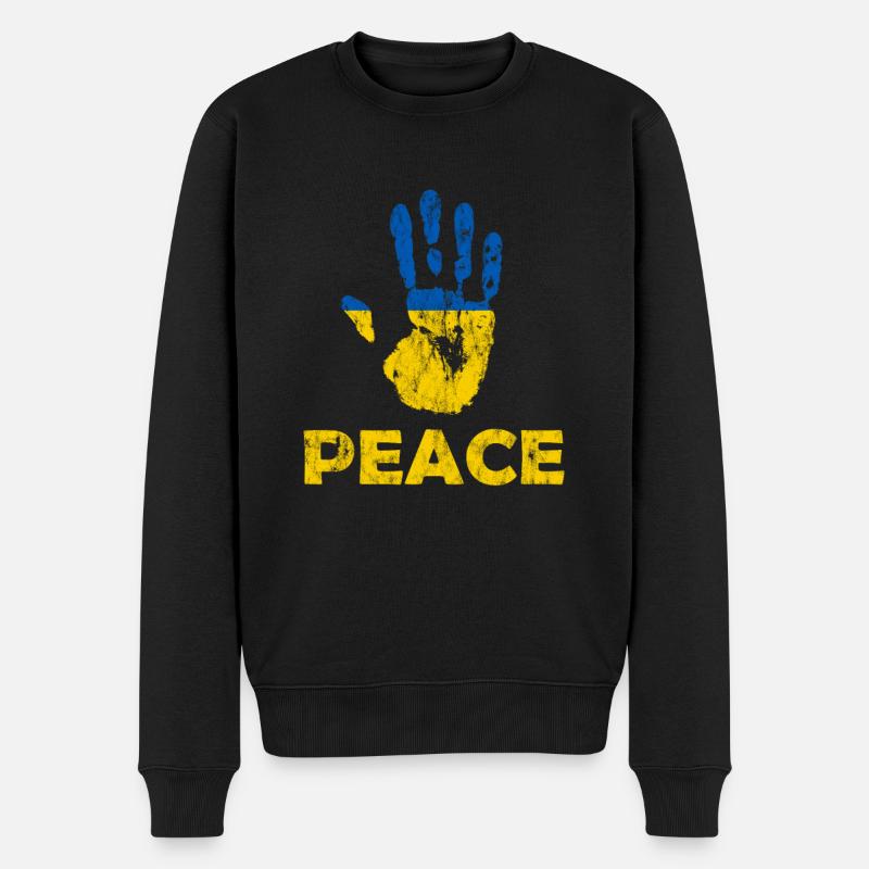 Hand Peace Ukraine - Männer Premium Bio Pullover - Schwarz