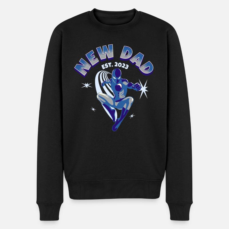 Werdender Vater Papa Super Dad Cartoon - Männer Premium Bio Pullover - Schwarz