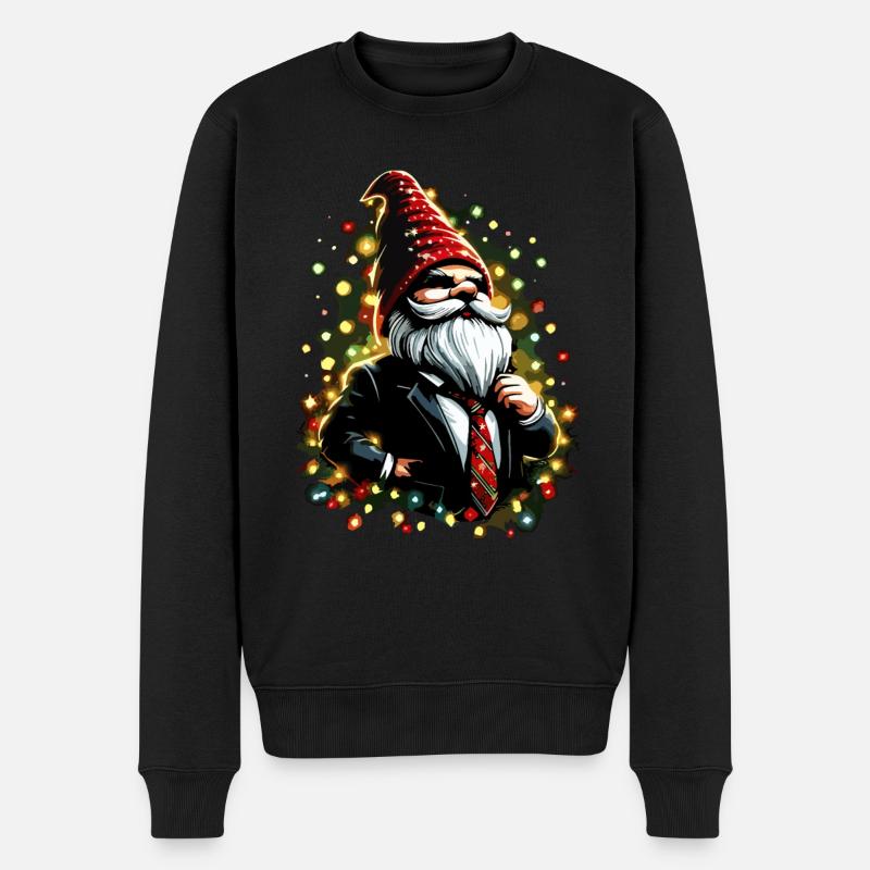 Chef Wichtel mit Lichterkette - Männer Premium Bio Pullover - Schwarz