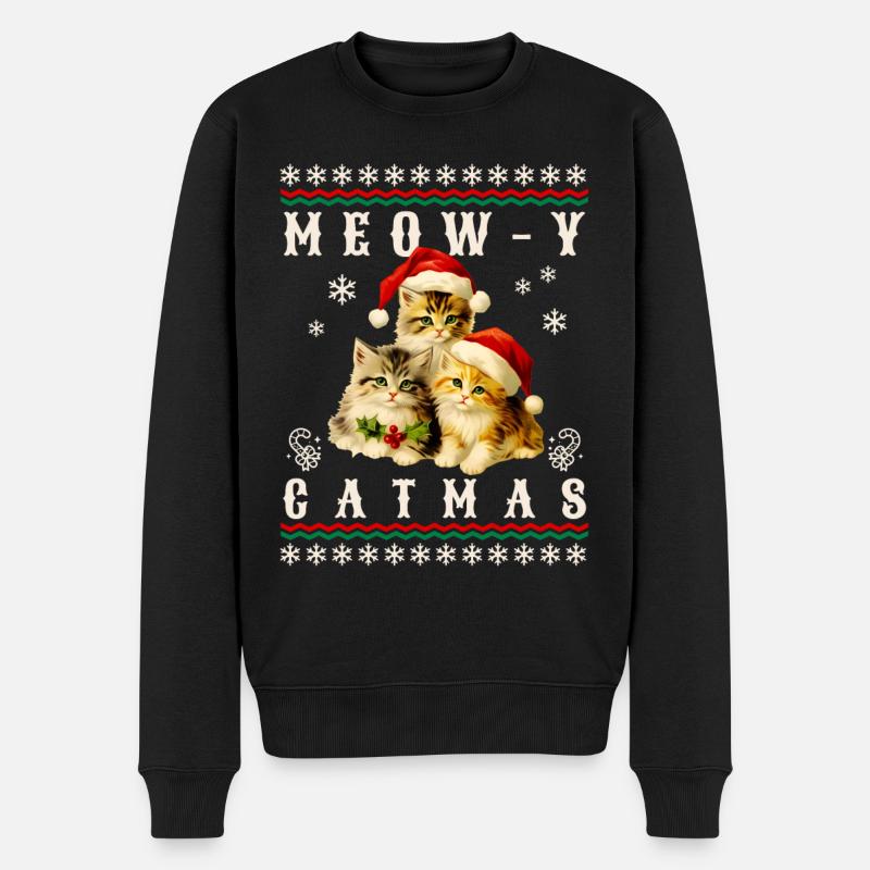 Retro Weihnachts Kätzchen Meow Catmas - Männer Premium Bio Pullover - Schwarz