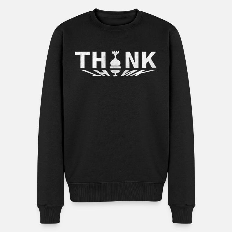 Think lustiges Schach - Männer Premium Bio Pullover - Schwarz