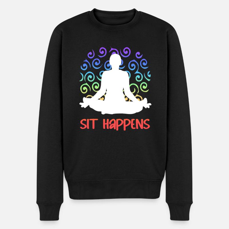 Sit Happens Funny Yoga - Männer Premium Bio Pullover - Schwarz