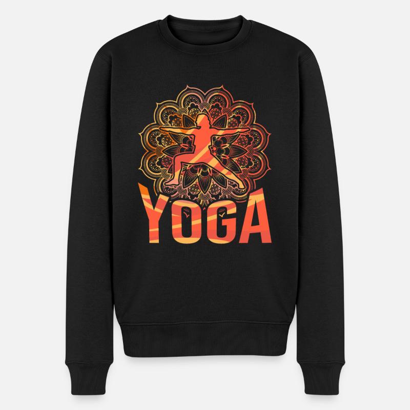 Mandala Warrior Pose Yoga - Männer Premium Bio Pullover - Schwarz