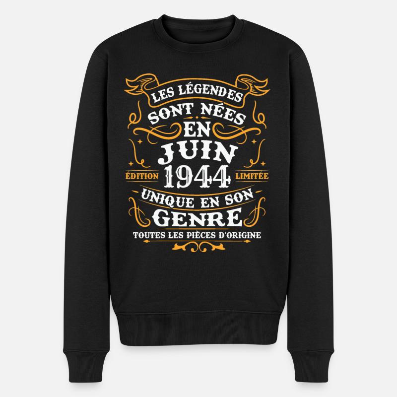 Vintage juin 1944, Rétro cadeau anniversaire - Pull Premium bio Homme - noir