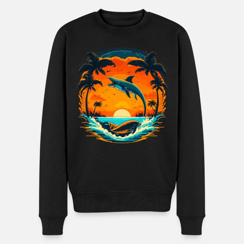 Dauphin Coucher de soleil d’été - Pull Premium bio Homme - noir