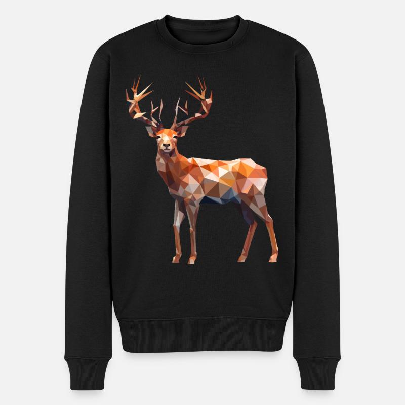 Polygon Hirsch - Männer Premium Bio Pullover - Schwarz