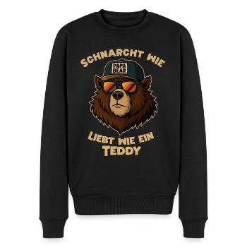 Vatertag T-Shirt PapaBear Retro Bär Spruch Lustig - Männer Premium Bio Pullover - Schwarz - Vorne - Nico (187cm)