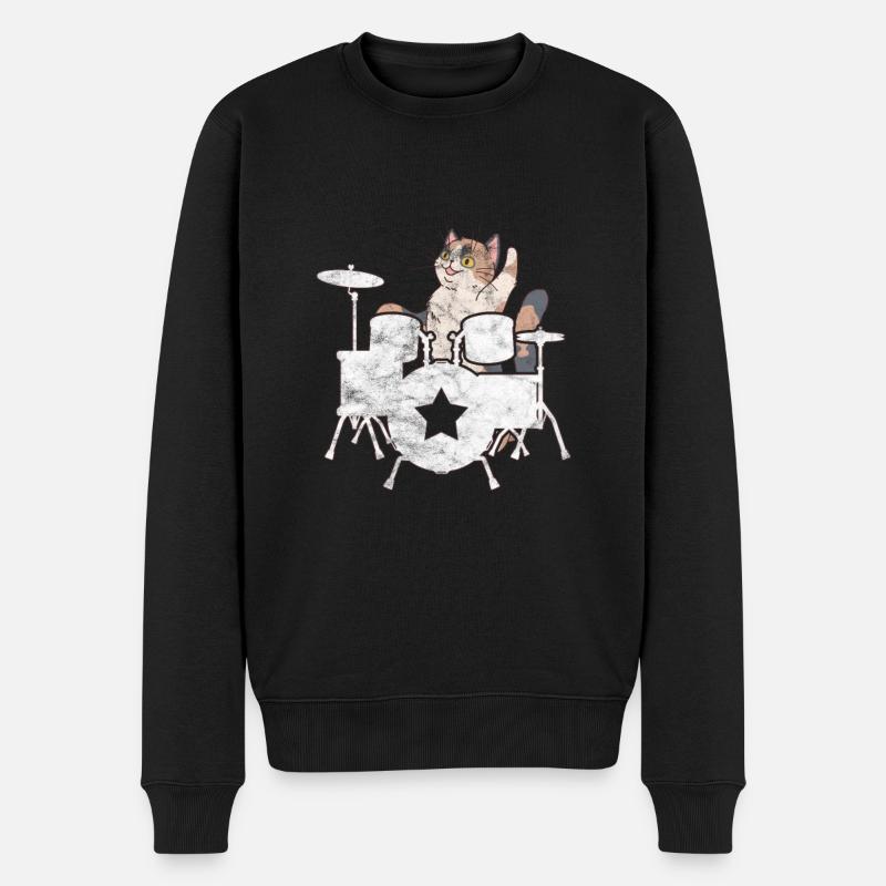 Schlagzeug Katze - Männer Premium Bio Pullover - Schwarz