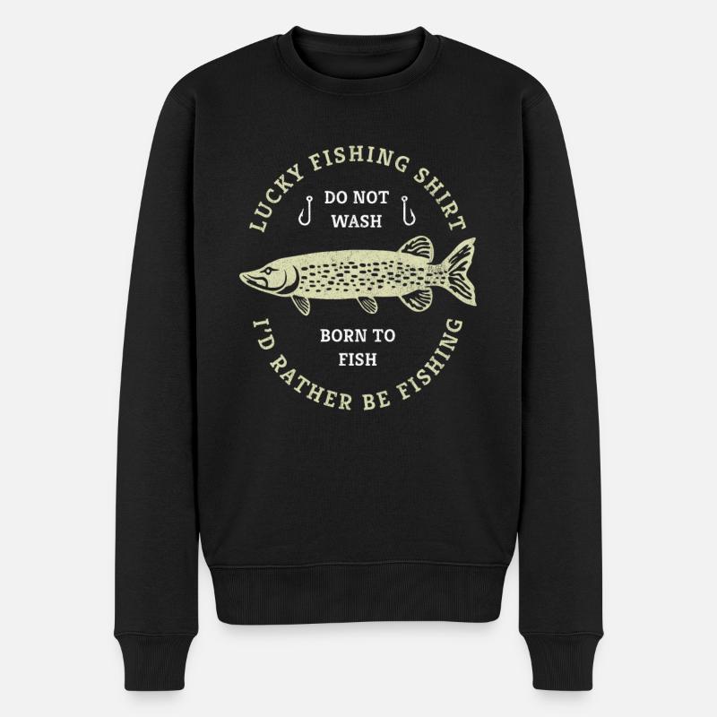 Das ist mein Glücks Shirt Angler Fischerspruch - Männer Premium Bio Pullover - Schwarz