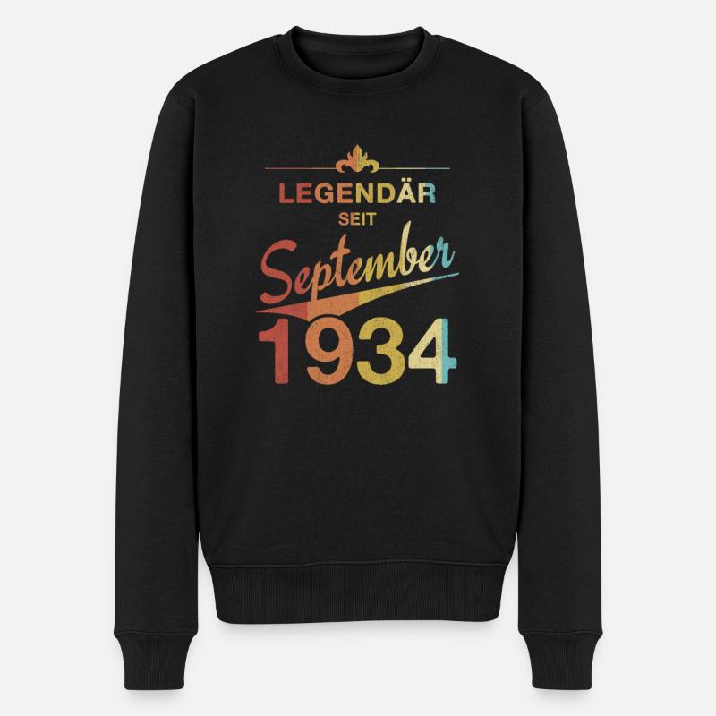 90. Geburtstag Legendär seit September 1934 - Männer Premium Bio Pullover - Schwarz