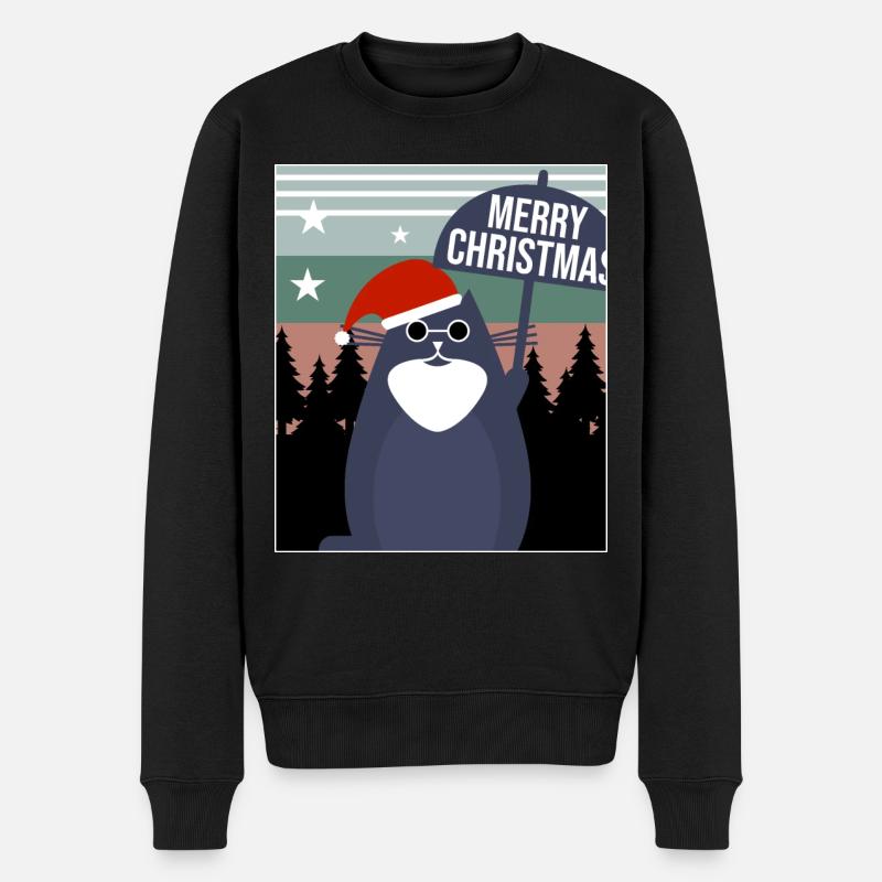 Merry Christmas Cat - Männer Premium Bio Pullover - Schwarz