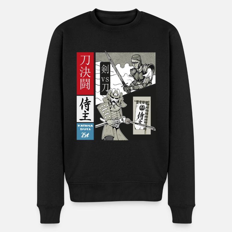 Samurai Duell Katana vs. schweres Schwert - Männer Premium Bio Pullover - Schwarz